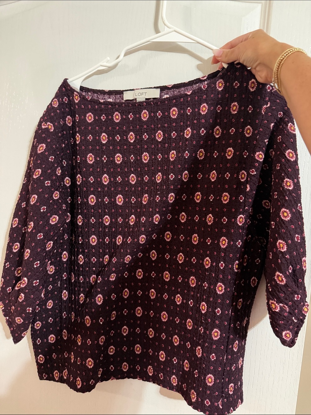 LOFT Plum Purple Floral Knit Blouse